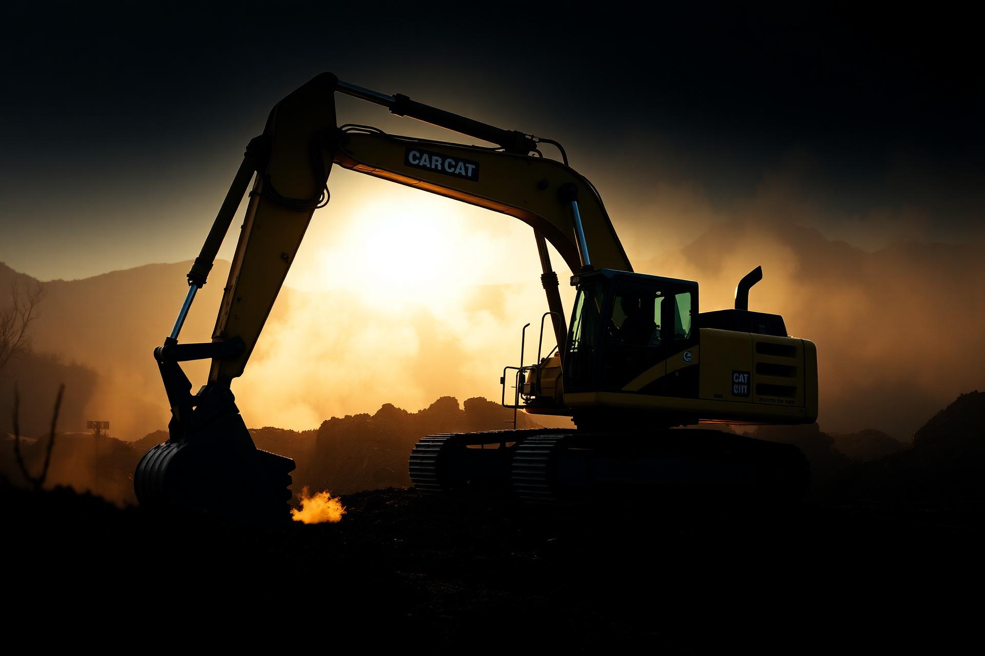 Excavator working at golden hour on an Appalachian job site